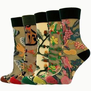 Naked Hanger Embroidered Vintage Style Sheer Socks
